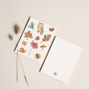 Carte postale « Amour d'automne » • Aquarelle peinte à la main • Carte de voeux d'anniversaire hibou des forêts image 5
