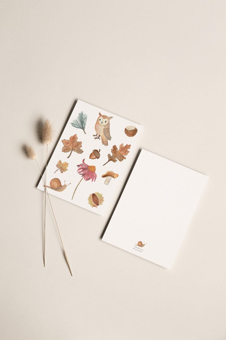 Carte postale « Amour d'automne » • Aquarelle peinte à la main • Carte de voeux d'anniversaire hibou des forêts image 5