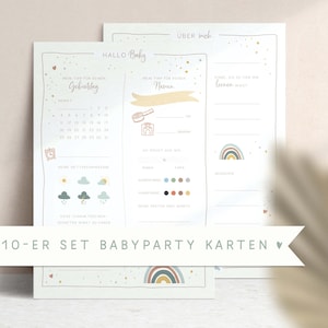 10-er Set "Babyparty Ausfüllkarten" • Handgemalt • Regenbogen Tippspiel Ratespiel Baby