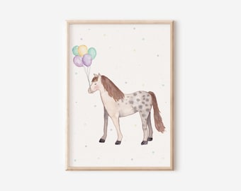 Poster "Party Pony" A4 with hand-painted watercolor motifs