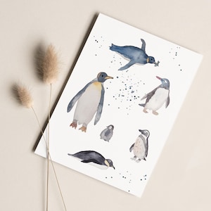 Postkarte „Pinguine“ • Aquarell handgemalt • Glückwunschkarte Geburtstagskarte Tierliebe