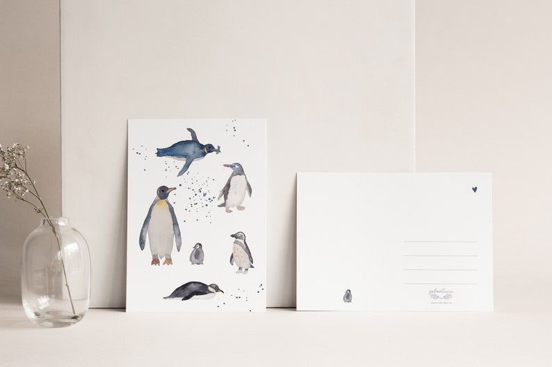 Carte postale « Pingouins » • Aquarelle peinte à la main • Carte de félicitations, carte anniversaire, amour des animaux image 6