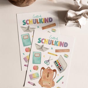 Karte „Endlich Schulkind" • Aquarell handgemalt • Einschulung Schulkind Schuleinführung Einladung Postkarte
