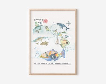 Affiche « Hawaï » A4 • Aquarelle peinte à la main • Impression d'art photo cadeau fête anniversaire voyage carte