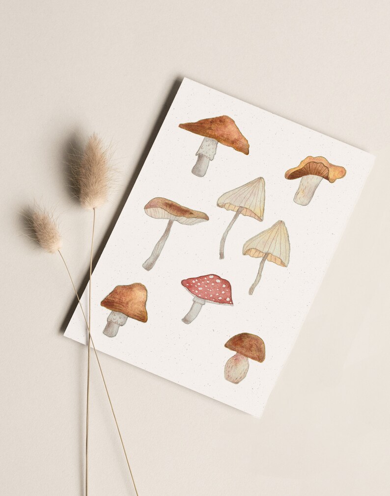 Carte postale « Champignons » • Aquarelle peinte à la main • Carte de voeux d'automne Ohne Briefumschlag