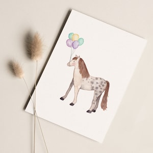 Postkarte „Party Pony“ • Aquarell handgemalt • Glückwunschkarte Kindergeburtstag Pferdegeburtstag