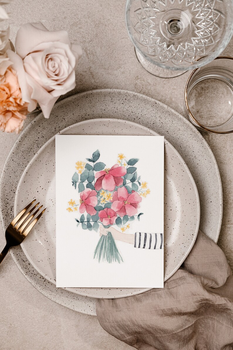 Carte postale « Bouquet de Fleurs » • Aquarelle peinte à la main • Carte de voeux fête des mères image 3