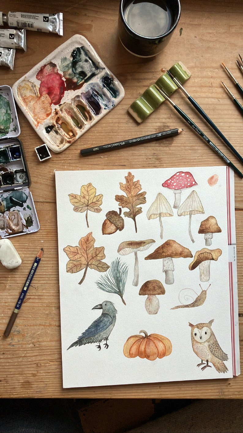 Carte postale « Champignons » • Aquarelle peinte à la main • Carte de voeux d'automne image 6