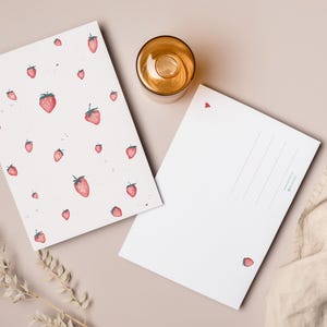 Carte postale « Fraises » • Aquarelle peinte à la main • Carte de vœux printanière image 2