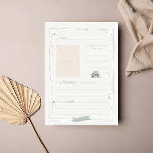 Carte simple « Carte à remplir pour baby shower » • Peinte à la main • Jeu de devinettes arc-en-ciel pour bébé image 5