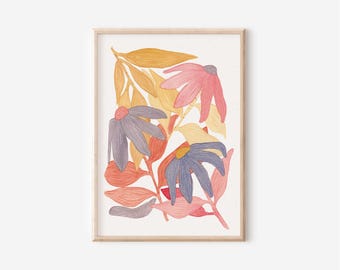 Affiche « Fleurs » A4 • Aquarelle peinte à la main • Impression d'art photo cadeau fête anniversaire