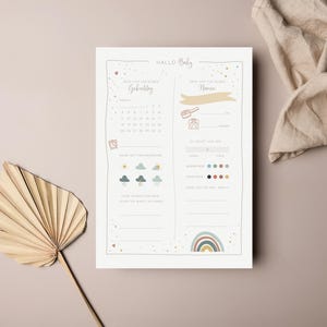 Carte simple « Carte à remplir pour baby shower » • Peinte à la main • Jeu de devinettes arc-en-ciel pour bébé image 4