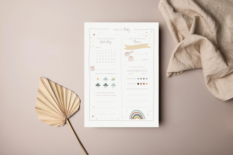 Carte simple « Carte à remplir pour baby shower » • Peinte à la main • Jeu de devinettes arc-en-ciel pour bébé image 4