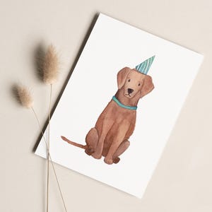Postkarte „Partydog“  • Aquarell handgemalt • Party Geburtstagskarte Hund