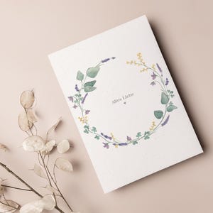 Postkarte „Alles Liebe" Blumenkranz • Aquarell handgemalt • Glückwunschkarte Geburtstag Blumen