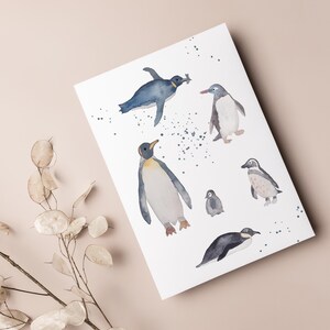 Carte postale « Pingouins » • Aquarelle peinte à la main • Carte de félicitations, carte anniversaire, amour des animaux image 2