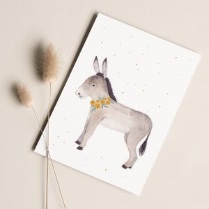 Postkarte „Esel“  • Aquarell handgemalt • Glückwunschkarte Geburtstag Party