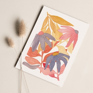 Postkarte „Blumen abstrakt" • Aquarell handgemalt • Glückwunschkarte Geburtstag