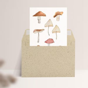 Carte postale « Champignons » • Aquarelle peinte à la main • Carte de voeux d'automne Mit Umschlag Gras