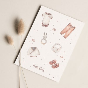 Postkarte "Hallo Baby" mit Regenbogen • Aquarell handgemalt • Karte Geburt Babyparty