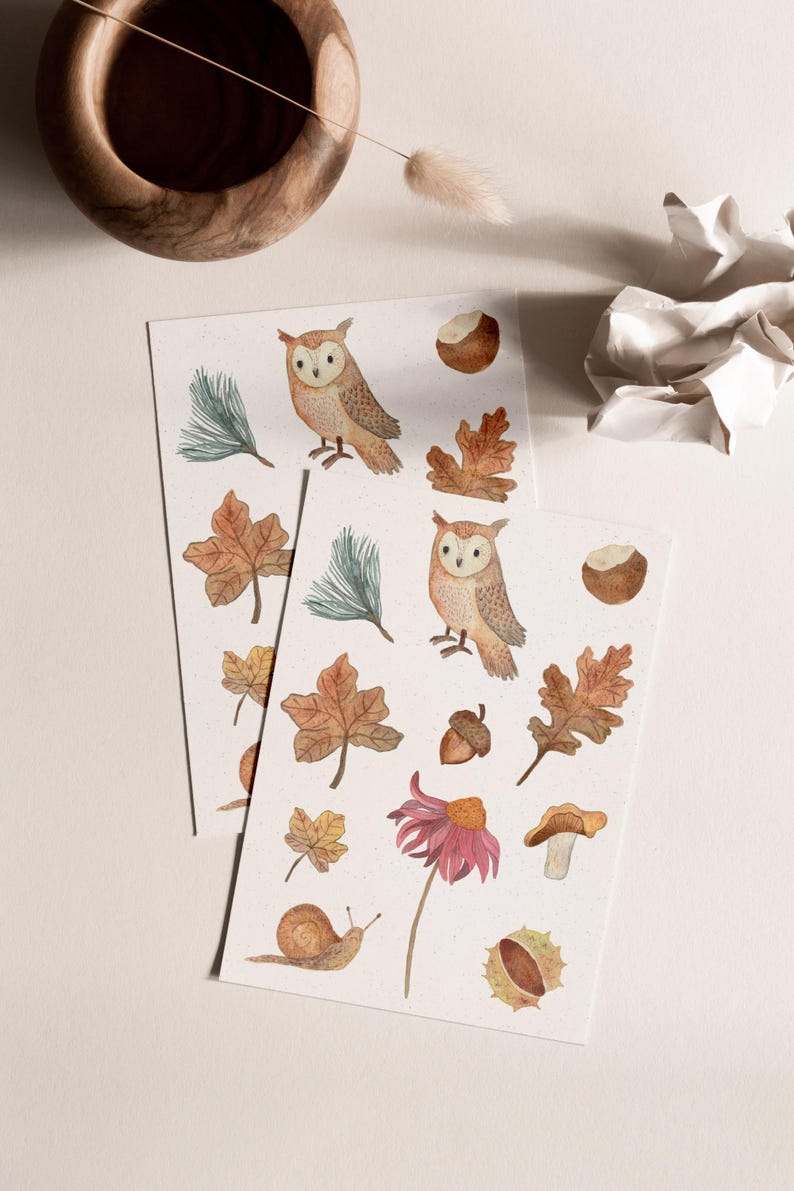 Carte postale « Amour d'automne » • Aquarelle peinte à la main • Carte de voeux d'anniversaire hibou des forêts image 4