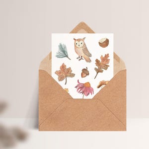 Carte postale « Amour d'automne » • Aquarelle peinte à la main • Carte de voeux d'anniversaire hibou des forêts Mit Umschlag Kraft