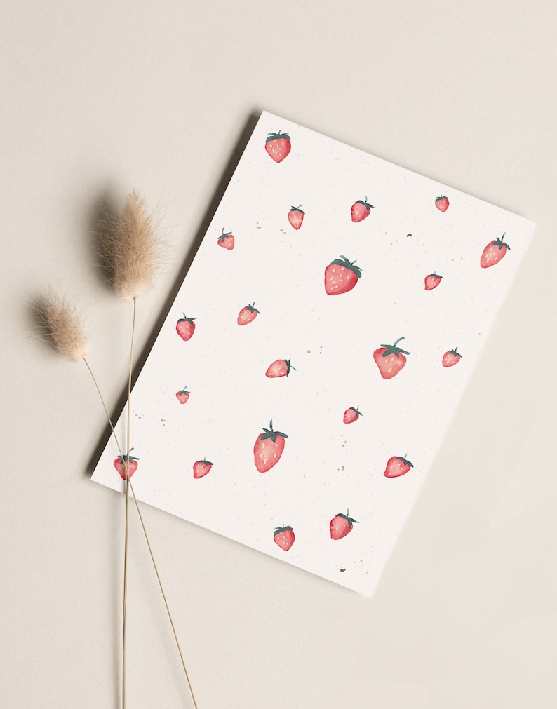 Carte postale « Fraises » • Aquarelle peinte à la main • Carte de vœux printanière Ohne Briefumschlag