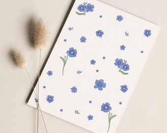 Carte postale « Ne m'oubliez pas » • Aquarelle peinte à la main • Carte de vœux florale, carte de deuil