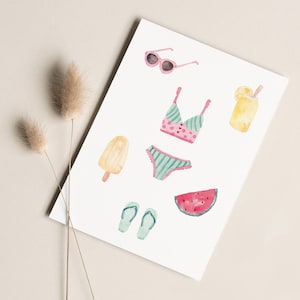 Postkarte „Sommerferien“ • Aquarell handgemalt • Glückwunschkarte Geburtstag Sommerfest