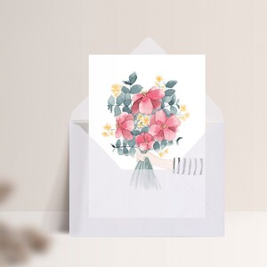 Carte postale « Bouquet de Fleurs » • Aquarelle peinte à la main • Carte de voeux fête des mères Mit Umschlag Transp.