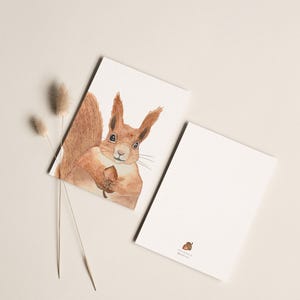 Carte postale « Écureuil » • Aquarelle peinte à la main • Carte de voeux d'anniversaire pour animaux de la forêt image 2