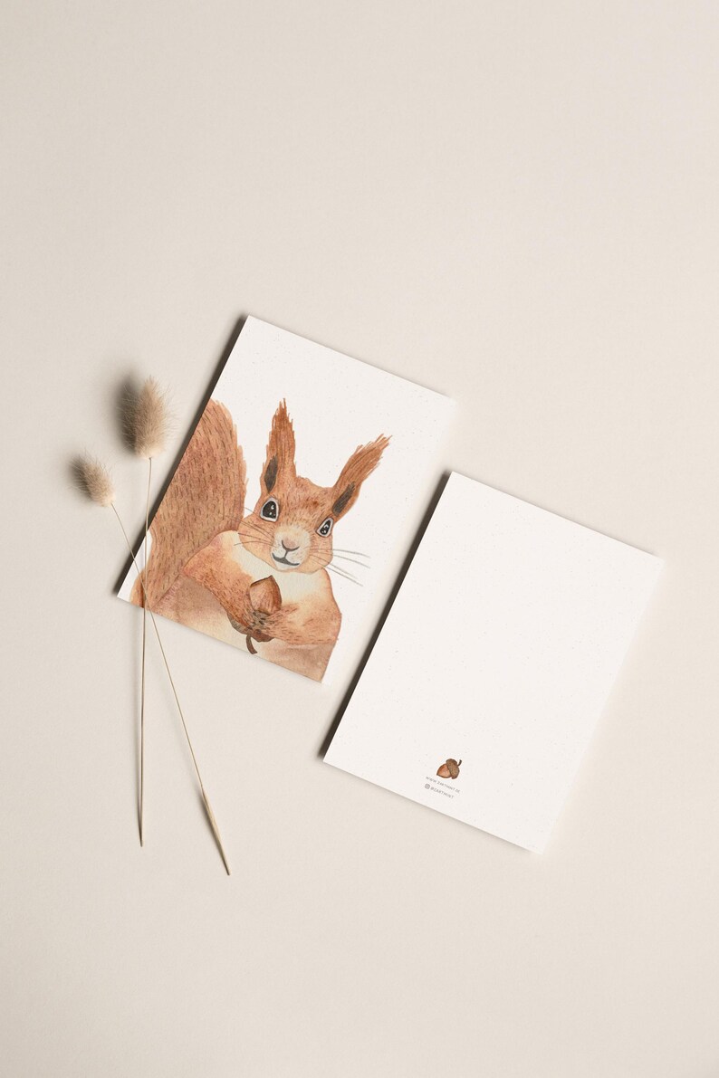 Carte postale « Écureuil » • Aquarelle peinte à la main • Carte de voeux d'anniversaire pour animaux de la forêt image 2