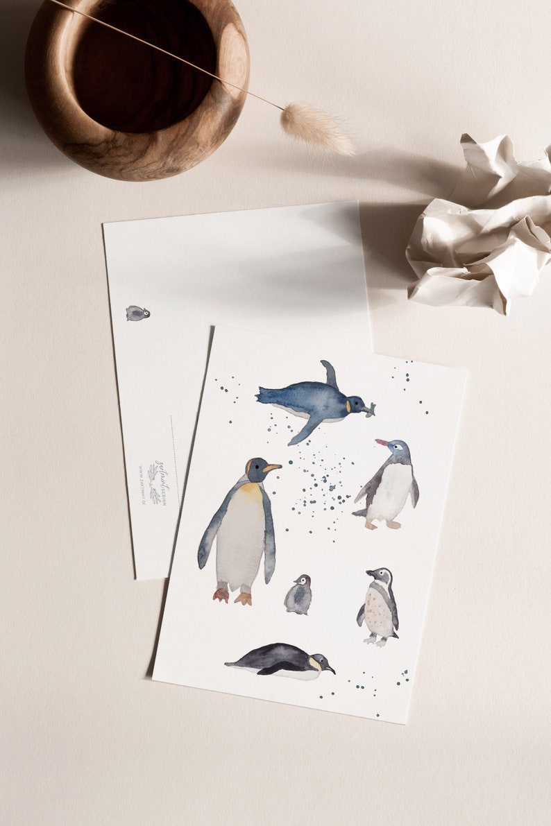 Carte postale « Pingouins » • Aquarelle peinte à la main • Carte de félicitations, carte anniversaire, amour des animaux image 5