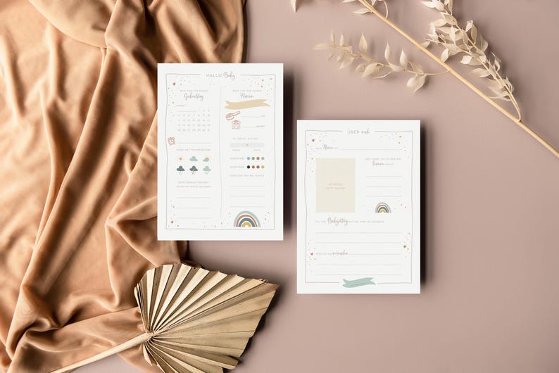 Carte simple « Carte à remplir pour baby shower » • Peinte à la main • Jeu de devinettes arc-en-ciel pour bébé image 3