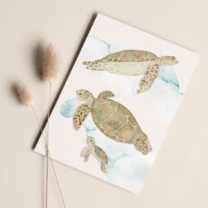 Postkarte „Meeresschildkröten" • Aquarell handgemalt • Glückwunschkarte Geburtstag Schildkröten