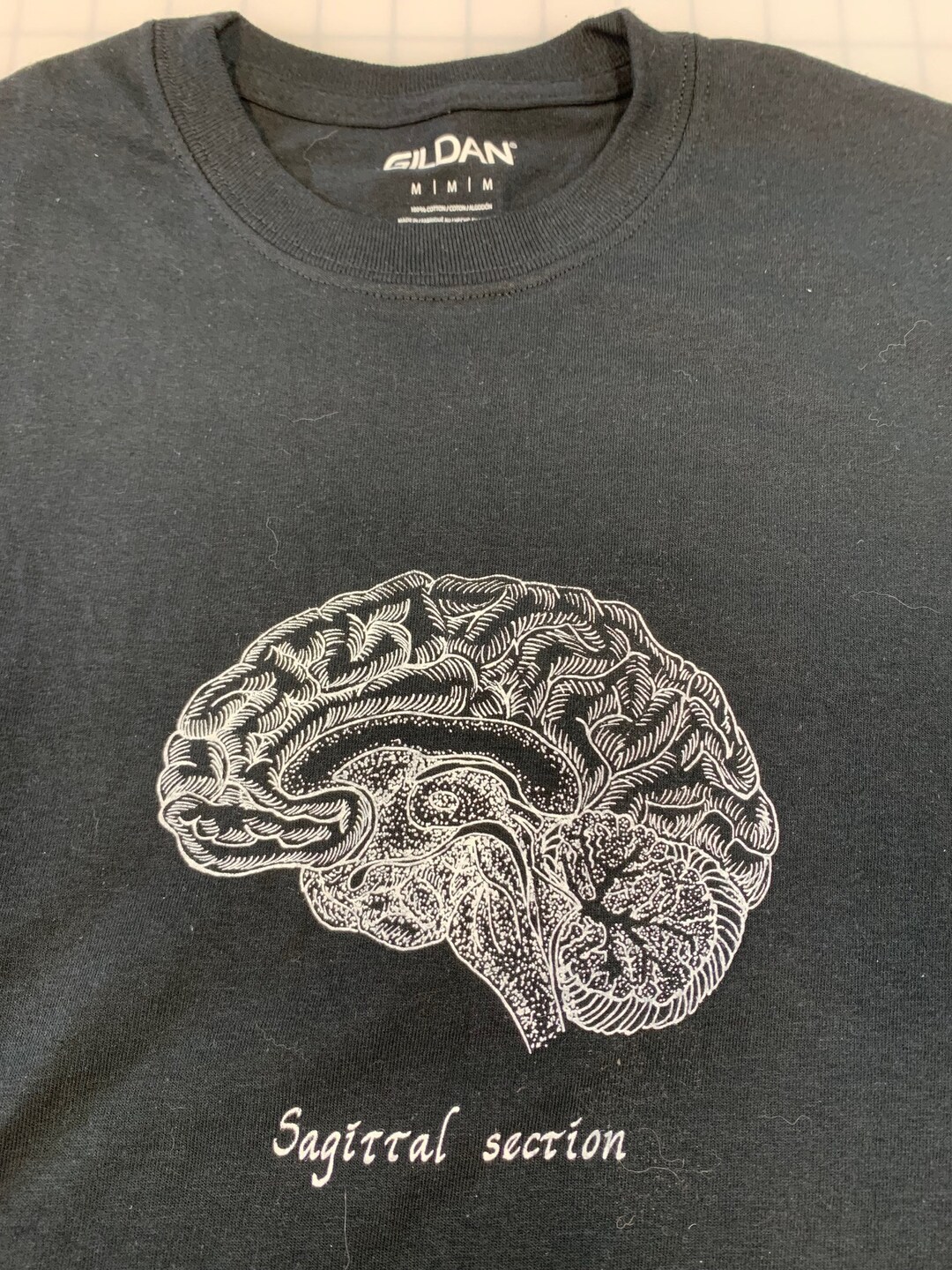 Sagittal Section White Ink Brain on Black T-shirt - Etsy
