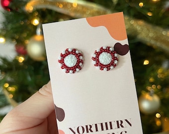 Peppermint Twist - Holiday Collection - Indigenous Beaded Round Earrings - Small