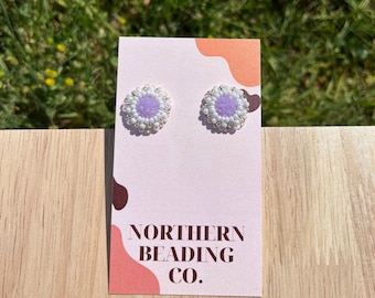 Lavender Haze - Indigenous Beaded Round Earrings - Stainless Steel Studs