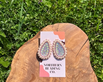Pink Lace - Indigenous Beaded Teardrop Stud Earrings