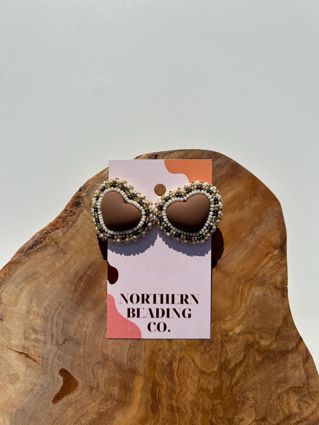 Heart Shaped Indigenous Handmade Beaded Earrings Stainless Steel Studs