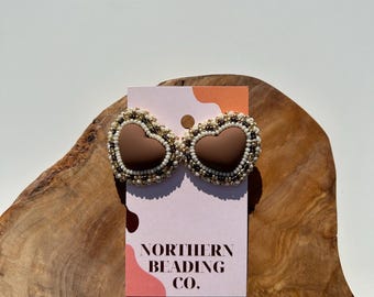 Heart Shaped Indigenous Handmade Beaded Earrings - Stainless Steel Studs