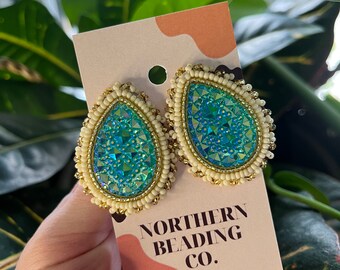 Caribbean Blue - Indigenous Beaded Teardrop Earrings