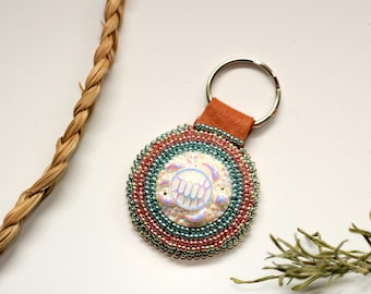Beaded Turtle Keychain - Sea Glass