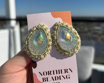 Indigenous Native Handmade Beaded Sage Green Earrings