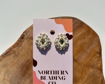 Gold Diamonds - Indigenous Handmade Beaded Earrings - Stainless Steel Studs