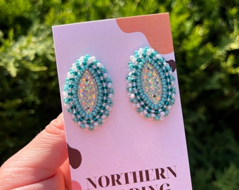 Ocean Blue - Handmade Indigenous Beaded Earrings - Stainless Steel Studs