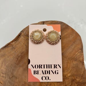 Indigenous Native Handmade Beaded Round Light Pink Quartz Earrings