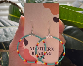 Fire (Teal) - Indigenous Beaded Hoop Earrings (40mm)