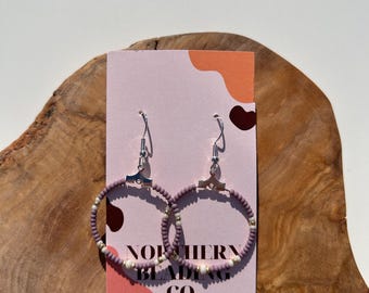 Mauve - Indigenous Beaded Hoop Earrings - (30mm)