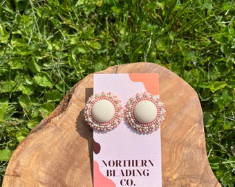 Strawberry Ice Cream - Handmade Indigenous Beaded Earrings - Stainless Steel Studs